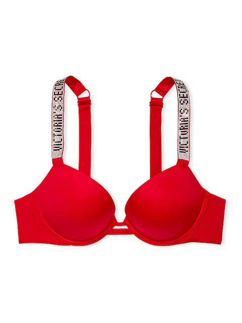 Victoria's Secret Lipstick Red Push Up Shine Strap Bra Set
