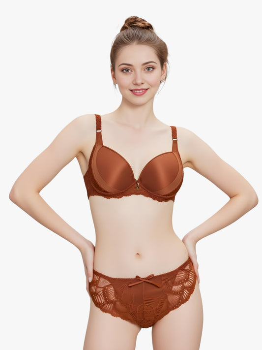 Cinnamon Luxury Push-Up Bra & Panty Set – Elegant, Padded & Perfectly Lifted