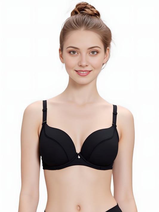 Black Push-Up Padded Bra for Women – Elegant Satin Finish & Maximum Lift
