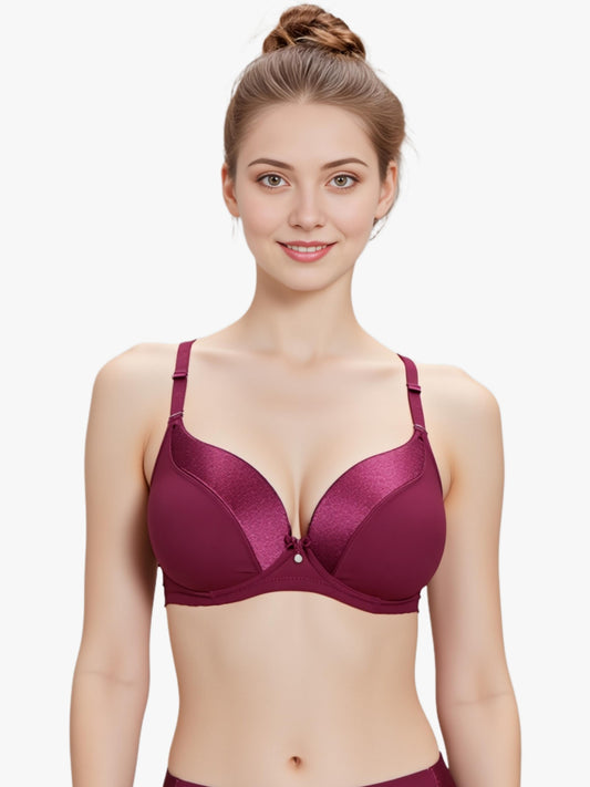 Wine Red Push-Up Padded Bra for Women – Satin Finish, Lift & Comfort