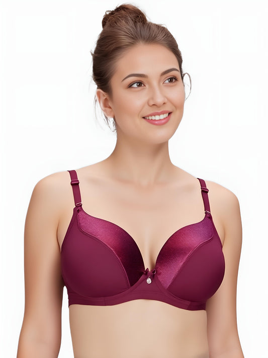 Wine Red Push-Up Padded Bra for Women – Satin Finish, Lift & Comfort