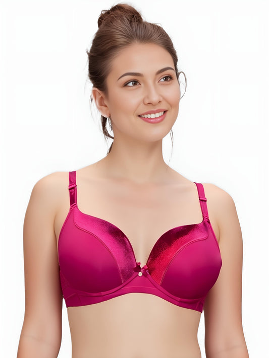 Vivid Pink Push-Up Padded Bra for Women – Satin Finish, Lift & Comfort
