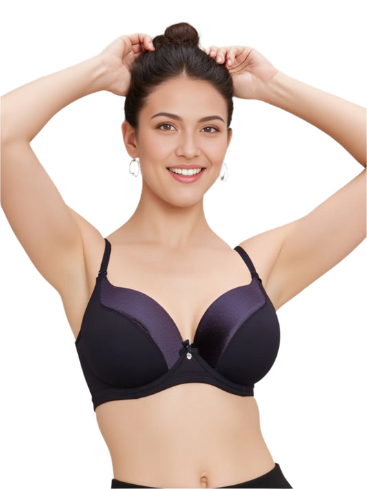 Tuna Grey Push-Up Padded Bra – Satin Finish, Lift & Comfort